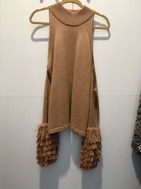 Jonathan Simkhai Sleeveless Fringe Hem Knit Sweater - Tan/ Size Large